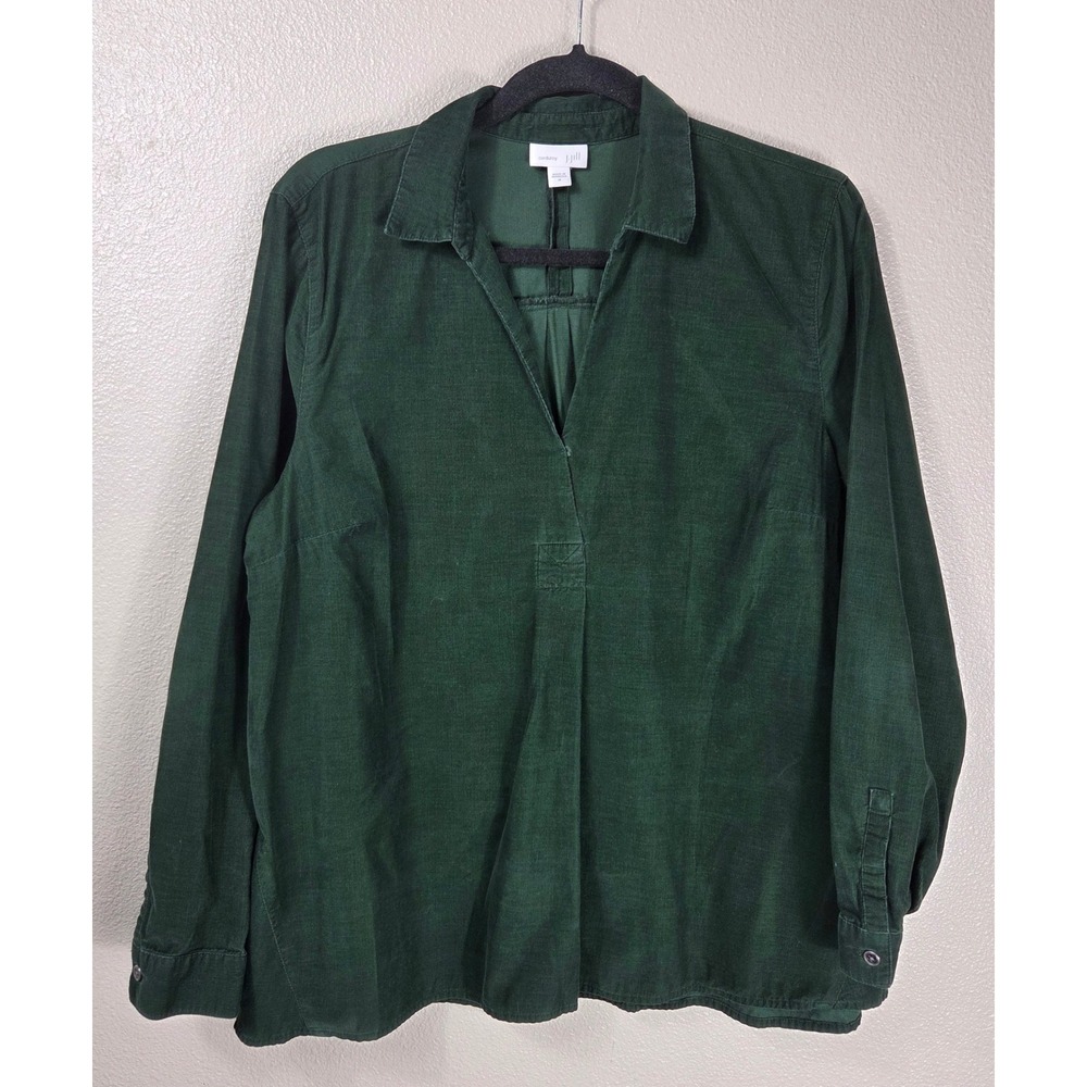 J.Jill Dark Green Corduroy Popover Shirt Women's M 100% Cotton